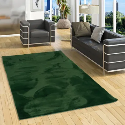 Produktbild von Luxus Super Soft Kunstfell Teppich Plush Einfarbig, Größe:70x140 cm, Farbe:Tannengrün