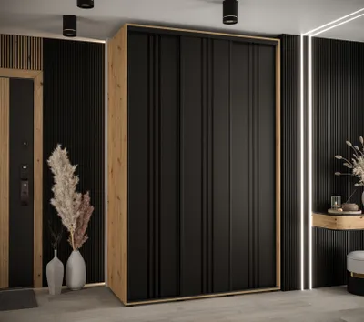 Produktbild von Kleiderschrank YVONA 6 - 150/60 cm, Eiche handwerklich / schwarz / schwarz