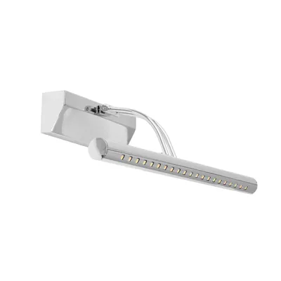 A chrome LED light fixture mounted on a white background.
