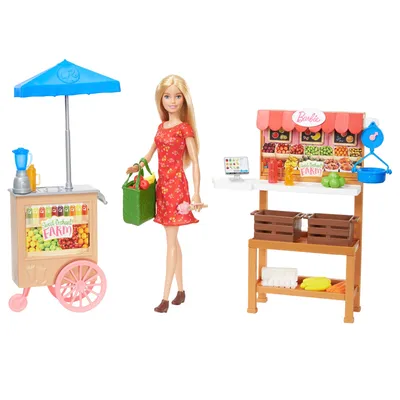 Produktbild von Barbie Spaß auf dem Bauernhof Wochenmarkt-Spielset mit Puppe (blond)