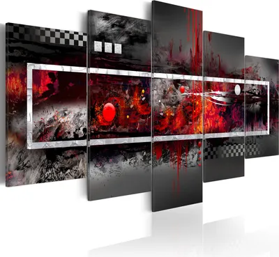 Produktbild von Leinwandbilder Abstrakt 200x100 cm Vlies Leinwandbild 5 tlg Kunstdruck modern Wandbilder XXL Wanddekoration Design Wand Bild - bunt grau Schachbret 020101-8