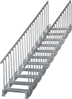 Produktbild von Wangentreppe mit Bodenstütze | Höhe: 218-240 cm, Stufenbreite: 100 cm | Beidseitiges Geländer