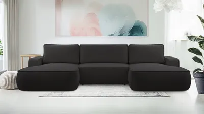 Produktbild von AX LIVING Ablia Sofa U-Form mit Schlaffunktion Schwarze Sofa 364 cm