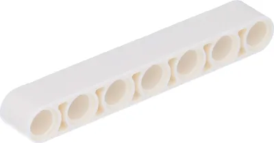 A white LEGO Technic liftarm with 7 holes is shown against a white background.