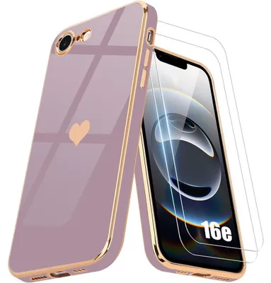 Image de Coque + 2 Verres Trempés pour iPhone 16e - Protection avec Motif Coeur Antichoc Ultra Slim Léger Violet