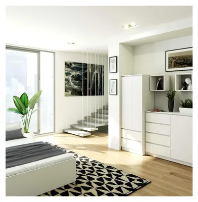 Produktbild von Kleiderschrank in Weiß, 60 cm breit und 180 cm hoch, mit 2 Türen, 2 Schubladen, Kleiderstange und 1 Regal, für Schlafzimmer und Wohnzimmer