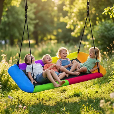 Produktbild von Nestschaukel höhenverstellbar für 4 Kinder, Hängeschaukel Texteline PE-Seile mehrfarbig | 148 x 77 cm | bis 300 kg | 3–8 Jahre