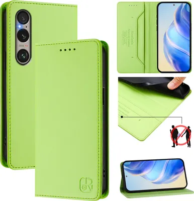 Produktbild von Lederhülle für Sony Xperia 1 VI Hülle Flip Brieftasche Kartenfächern Ständer Schutzhülle Grün