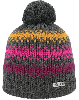 Eisglut Kinder mehrfarbige Strickmütze Cosmo mit Bommel in grau