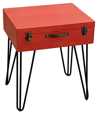Immagine prodotto di Tavolino da salotto in legno con gambe in metallo – rosso, realizzato a mano.