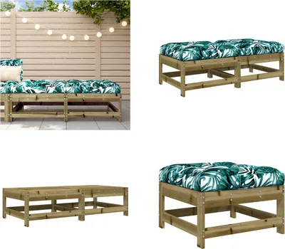 Produktbild von vidaXL Gartenhocker mit Kissen 2 Stk. Kiefernholz Imprägniert - Gartenhocker - Terrassenhocker - Outdoor Hocker - Garten Fußhocker