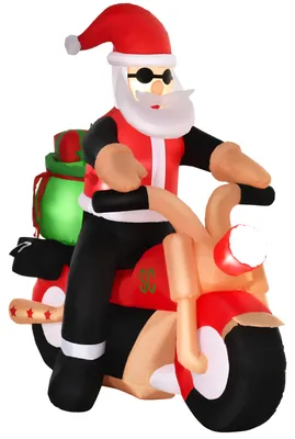 Produktbild von HOMCOM Aufblasbarer Weihnachtsmann auf einem Motorrad 165 cm Santa Geschenk LED