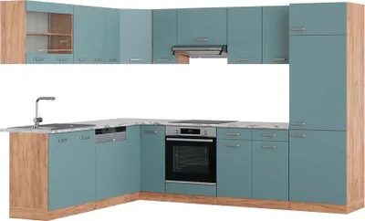 Produktbild von Eckküche Vicco R-Line Blau-Grau/Goldkraft Eiche 287 x 60 cm , AP Marmor, Model 43241