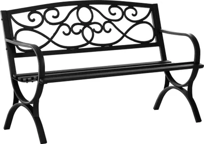 Image de Outsunny Banc de jardin 2 places banquette extšŠrieur terrasse patio dossier inclinšŠ assise š€ lattes accoudoirs confortables ch?ssis acier fonte 128 x 58,5 x 85 cm noir