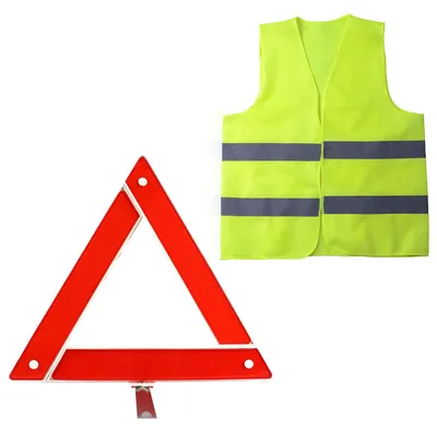 Imagen del producto de Triángulo de advertencia y chaleco reflectante, un solo artículo, para uso en la carretera