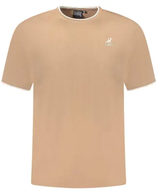 Image de T-shirt homme marron - manches courtes, col rond, broderie et détails contrastés
