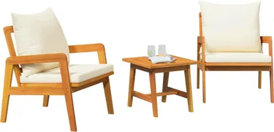 Image de Ensemble de salon de jardin vidaXL avec coussins, 3 pièces, bois massif d'acacia, marron