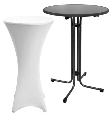 Immagine prodotto di Beautissu Tavolo alto da esterno Sylt, pieghevole, Ø80 cm, bianco, con fodera