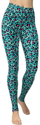 Obrázek produktu pro Dámské legíny, volný střih, elastické, s leopardím vzorem, modré, velikost S