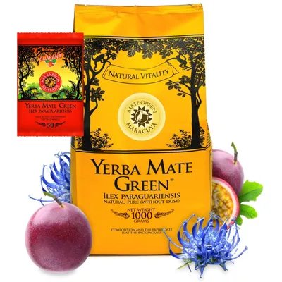 Image de Thé vert Yerba Mate PASSIONSFRUCHT 1 kg et thé Yebra Mate au guarana 50 g - Thé Maracuya Mate séché à l'air libre - Thé maté à base de feuilles de maté