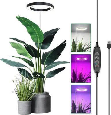 Produktbild von LED Pflanzenlampe 35-155CM Vollspektrum Pflanzenlicht mit 9 Helligkeitsstufen Timer Höhenverstellbares Pflanzenleuchte für Große Pflanzen, Schwarz