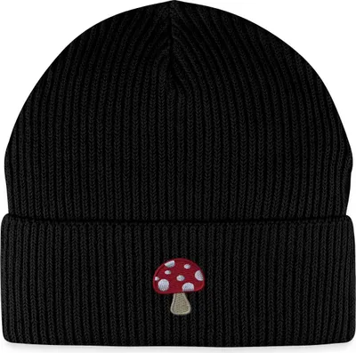 Produktbild von Spreadshirt Fliegenpilz Stickoptik Pilzliebe Im Retro-Stil Fisherman Beanie Bio Mütze, One size, Schwarz