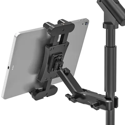 Productafbeelding van Tablethouder voor microfoonstandaard, 360° draaibaar, verstelbaar voor tablets van 4,7 tot 13,5 inch