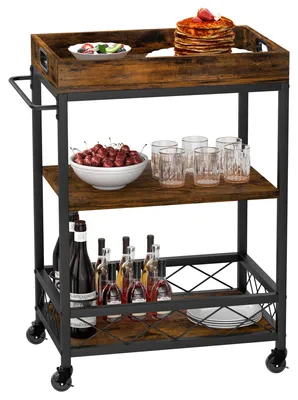 Produktbild von Küchenwagen, 3-stöckig, braun - 84x49x14 cm - Holz und Metall - Mobiler Serviertisch