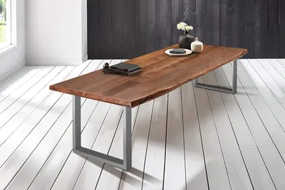 Produktbild von Refurbished Möbelretoure Baumkantentisch Esstisch Akazie Nussbaum 240 x 120 cm silber Valin