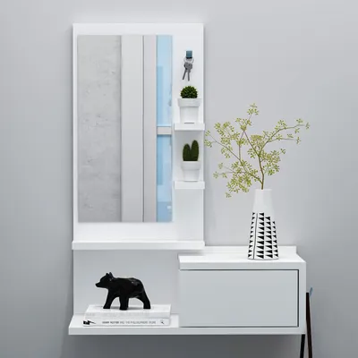 Immagine prodotto di Set da ingresso HOMIDEA ENKI con specchio – Appendiabiti sospeso con cassetto e ripiano per corridoio e ingresso (bianco/bianco)