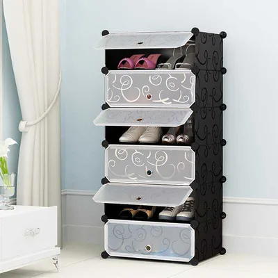 Produktbild von Schuhschrank modular DIY Steckregal System  Kunststoff Schuhablage, Garderobe Schuhregal 6 Fächer