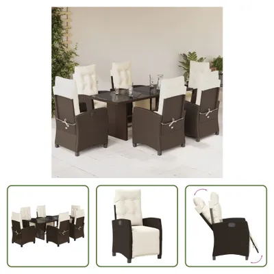 Produktbild von The Living Store 7-tlg. Garten-Essgruppe mit Kissen Braun Poly Rattan