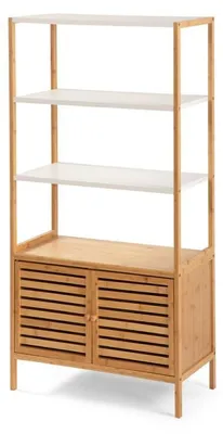 Obrázek produktu pro Bambusový regál s policemi a skříňkou, bílý/přírodní, 120 cm