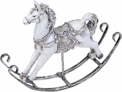Produktbild von formano Schaukelpferd Weihnachtsdeko 25cm Kunststein Figur Handbemalte Dekofigur