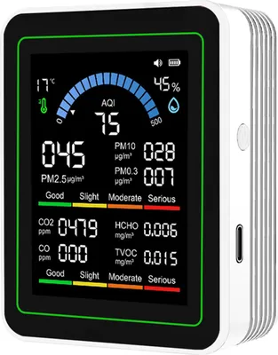 Obrázok produktu pre Detektor kvality vzduchu 10 v 1: detekuje CO2, TVOC, HCHO, PM2.5, PM10 a PM0.3. Prenosný prístroj na meranie kvality vzduchu pre domácnosť