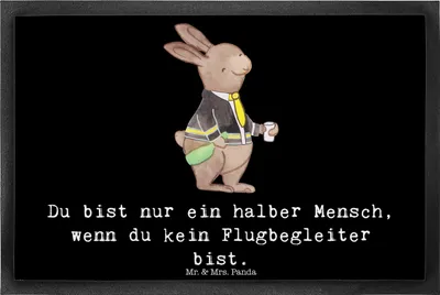Produktbild von Mr. & Mrs. Panda fußmatte Flugbegleiter Herz 40 x 60 cm - Schwarz - Geschenk, Schmutzfangmatte, Bodenvorleger, Steward, Beruf, Schmutzmatte, Spruch, Lustig, Witzig