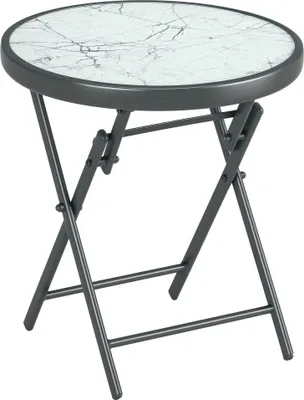 Produktbild von Klappbarer Beistelltisch, Outdoor-Klapptisch, mit Tischplatte aus gehärtetem Glas, für Terrasse, 45 x 45 x 50 cm, Weiß