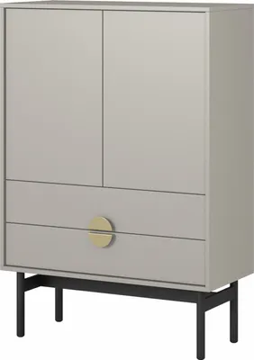Produktbild von Selsey Stoon - Highboard 2-türig mit 2 Schubladen, Grau-Beige Taupe mit schwarzem Metallgestell, 85 cm