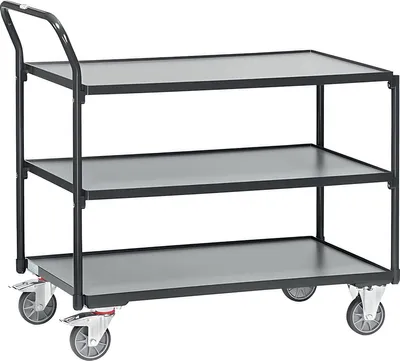 Produktbild von Fetra Tischwagen LxB 850 x 500 mm 250 kg 3 Böden, hochstehender Griff - Grey Edition