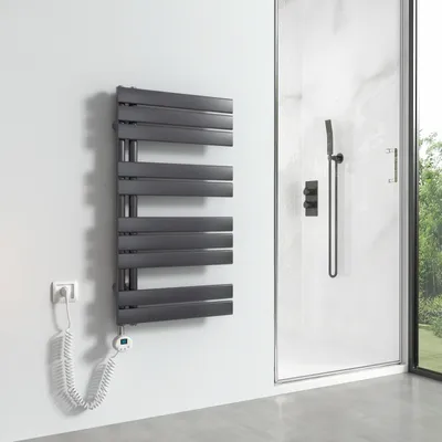 Produktbild von Heilmetz Handtuchtrockner Elektrisch Anthrazit Heizkörper 899 x 500mm Asymmetrie Design Badheizkörper