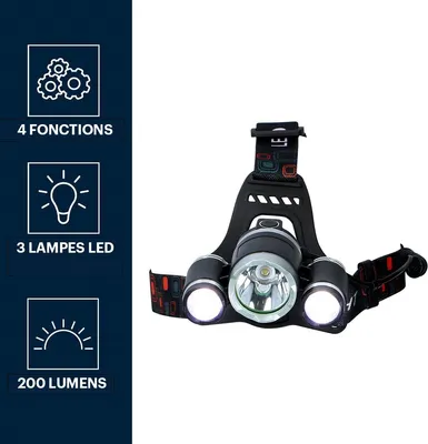 Produktbild von Grundig Stirnlampe LED Wiederaufladbar 3 Lichtpunkte mit 200 Lumen - Verstellbarer Kopfriemen und Wetterfest - für Outdoor und Arbeit