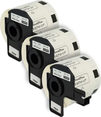Produktbild von vhbw 3x Rolle mit Halter 62mm x 29mm (800 Etiketten) kompatibel mit Brother PT QL-710W, QL-720, QL-580N, QL-650, QL650TD, QL-700, QL-710 Drucker Weiß
