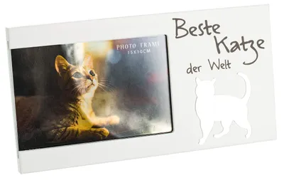 Fotorahmen mit Spiegelkatze, 25 x 13 x 1,2 cm, weiß