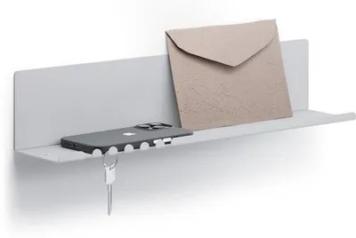 Produktbild von Gepoedercoat Hangplank mit 5 Haken und Kabelhalter, 44 x 9 x 9 cm, grau.