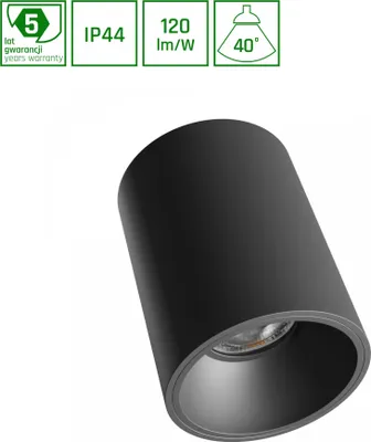 Obrázek produktu pro Spectrum LED stropní svítidlo Orbito, povrchová montáž, 10W, kulaté, úhel svícení 40°, světelný tok 1200 lm, barva: černá, krytí IP44, montáž do podhledu, UGR > 19, neutrální bílá, 4000K