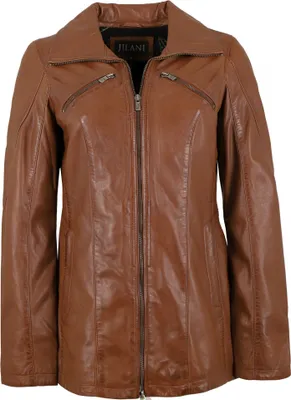 Produktbild von Jilani - Damen Lederjacke Lammnappa mittelbraun Pflanzlich gegerbt : 38