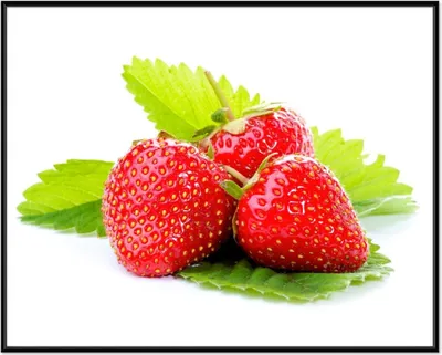 Produktbild von Wallario Wandbild Frische rote Erdbeeren für die Küche, Größe: 40,30 x 50,30 cm, Poster mit schwarzem Aluminiumrahmen