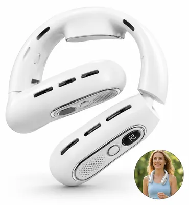 Produktbild von Nackenventilator tragbar, USB wiederaufladbar, zusammenklappbar, 3-Stufen Lüfter, leise & 360° Rundum-Luftstrom, für Reisen, Büro & Outdoor