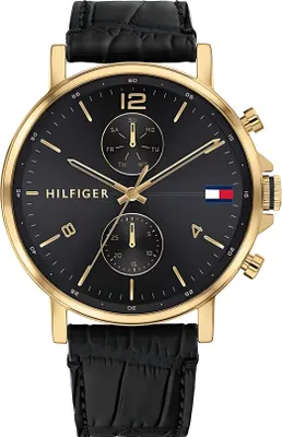 Produktbild von Tommy Hilfiger Daniel Armbanduhr gold schwarz Lederarmband