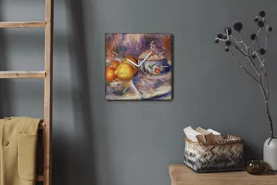 Produktbild von Coloray Hodiny Unikátní 30x30 cm  Tiché hodiny Pro obývací pokoj a kuchyň Nástěnné hodiny Plátno Bílé ručičky hodin - Ovocné pomerančové citrony
